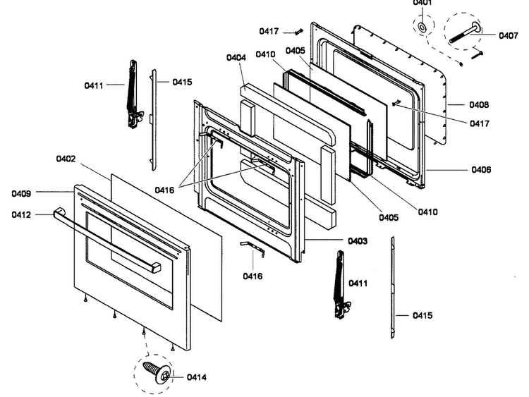 Door Assy Diagram and Parts List for HES3053U 01 Bosch Range