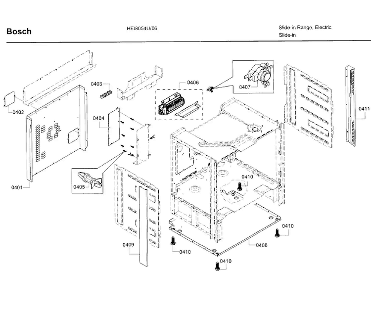 Cabinet Assy Diagram and Parts List for HEI8054U 06 Bosch Range