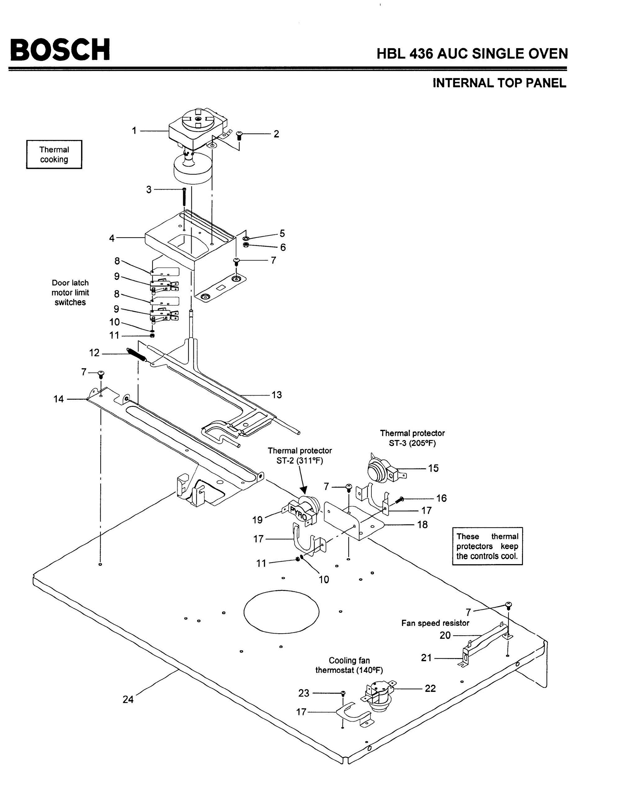 03 - INTERNAL TOP PANEL Diagram and Parts List for HBL436AUC(FD8202-)  Bosch Wall Oven