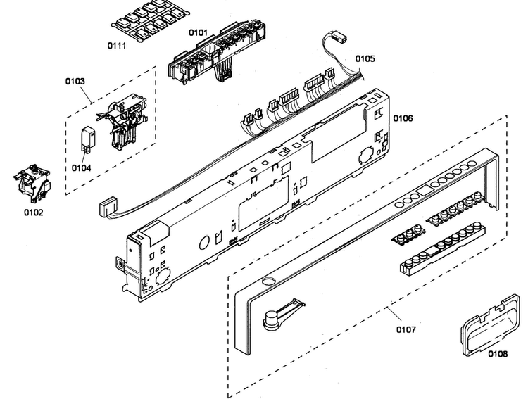 Front Panel Diagram and Parts List for SHV68P03UC 53 Bosch Dishwasher
