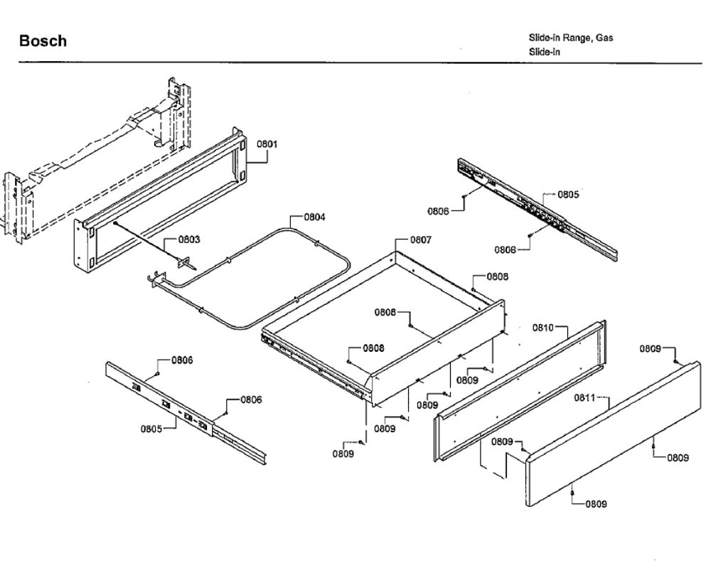 Drawer Diagram and Parts List for HGIP054UC 07 Bosch Range