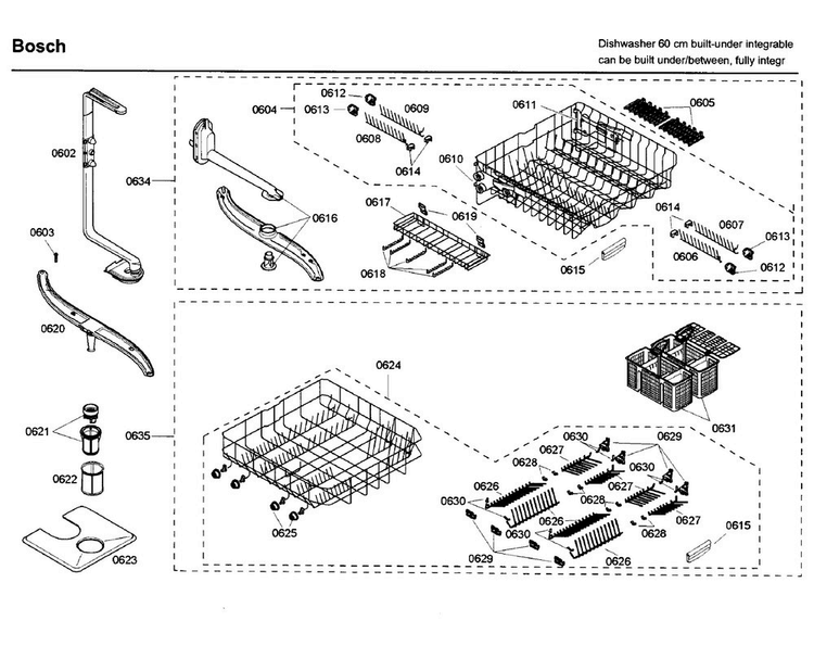 Rack Diagram and Parts List for SHV68M03UC 50 Bosch Dishwasher