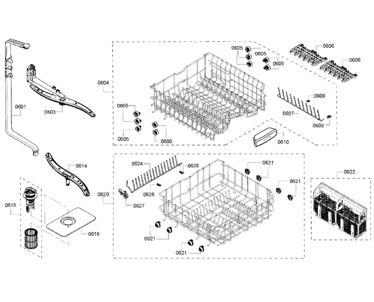 Baskets Diagram and Parts List for SHX3AR72UC 21 Bosch Dishwasher