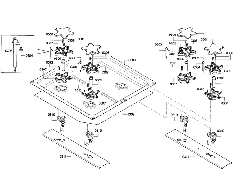 Burners-24" Diagram and Parts List for PRD486GDHC 03 Thermador Range