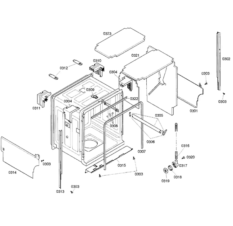 Cabinet Diagram and Parts List for SHX55M06UC 50 Bosch Dishwasher