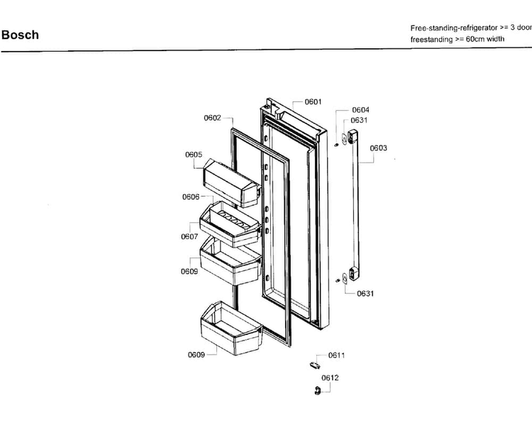 Door Asy Diagram and Parts List for B26FT80SNS 03 Bosch Refrigerator