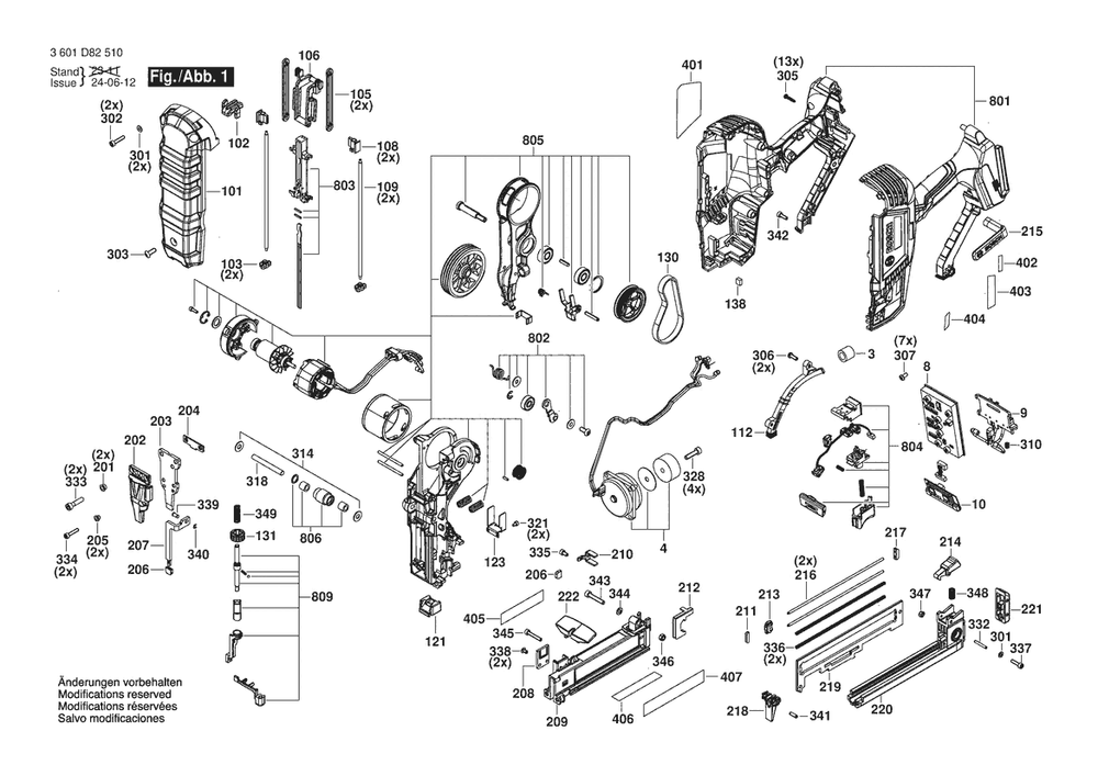 Section 1 Diagram and Parts List for 3601D82510  Bosch Nailer
