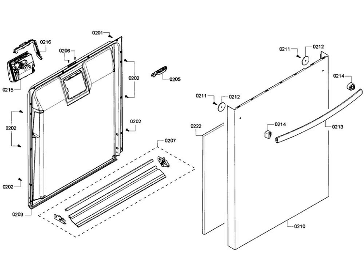Door Section Diagram and Parts List for SHX6AP02UC 06 Bosch Dishwasher
