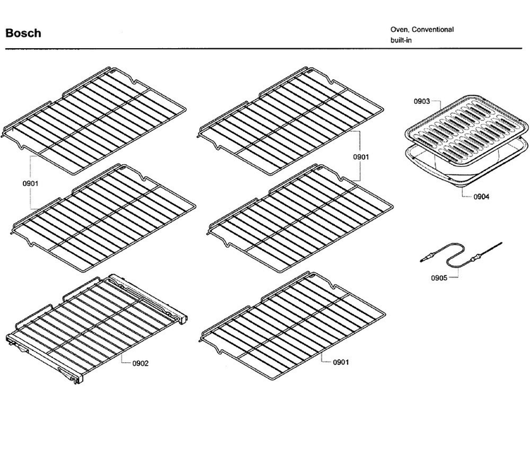 Rack Diagram and Parts List for HBL8650UC 11 Bosch Wall Oven