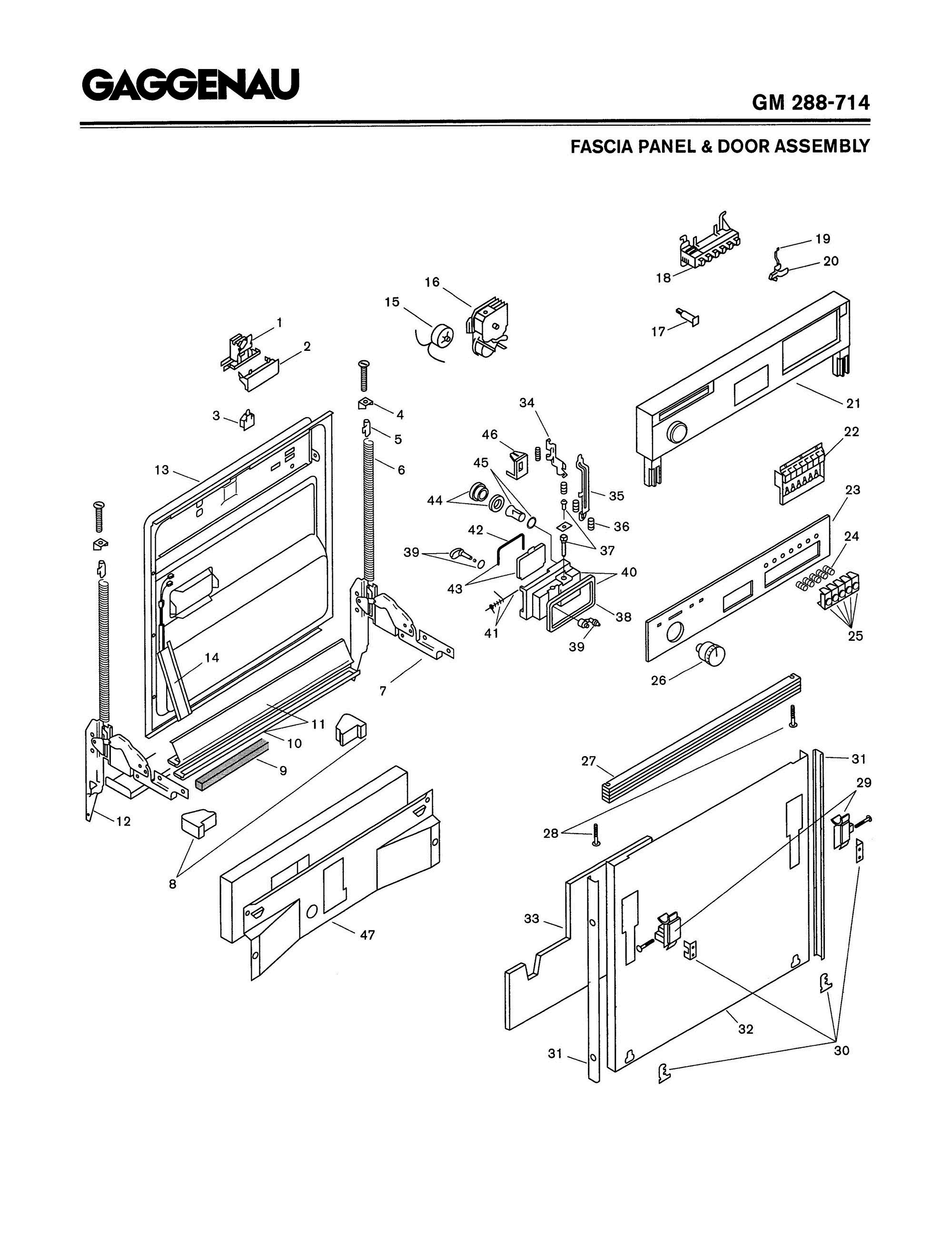01 - FASCIA PANEL & DOOR ASSEMBLY Diagram and Parts List for GM288-714  Bosch Dishwasher