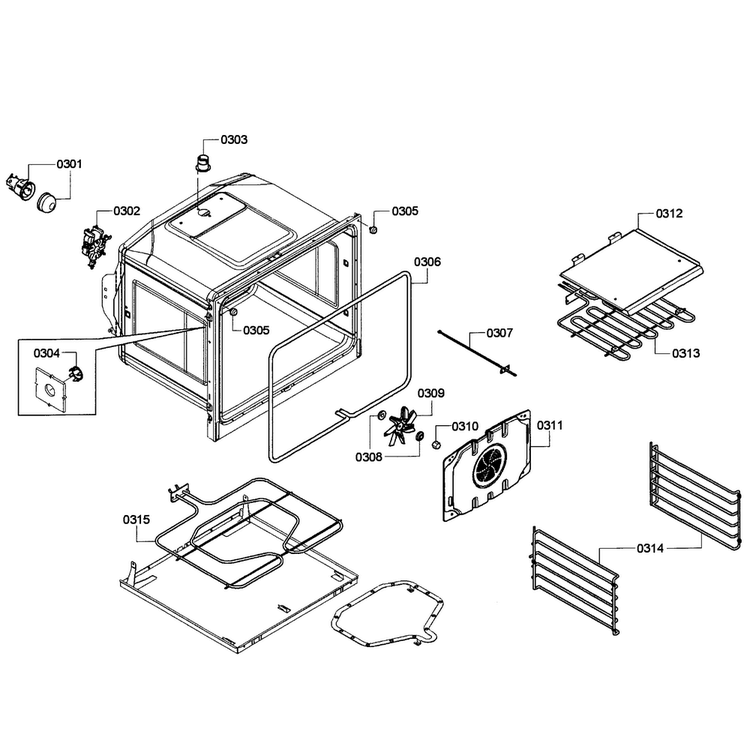 Oven Assy Diagram and Parts List for HBN3450UC 07 Bosch Wall Oven