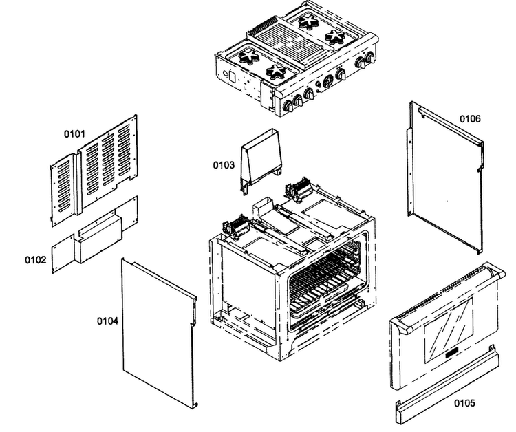 Outside Parts Diagram and Parts List for PRL364ELG02  Thermador Range