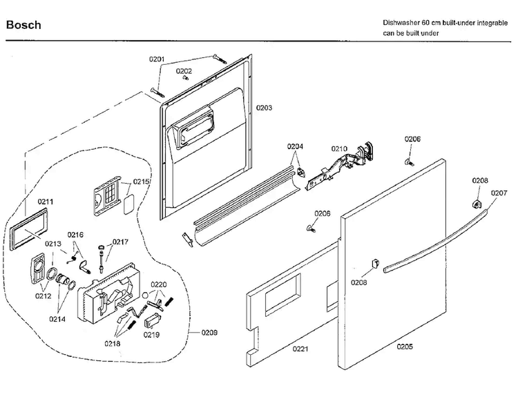 Door Diagram and Parts List for SHX33A02UC 30 Bosch Dishwasher