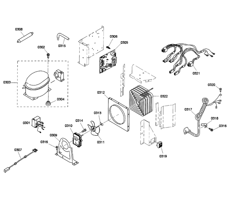 Compressor Diagram and Parts List for KBUDT4255E 03 Thermador Refrigerator