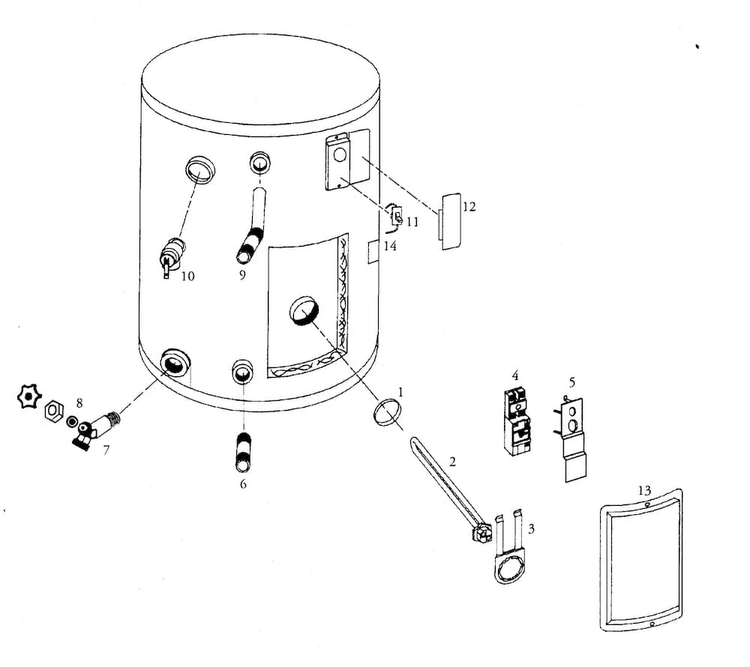 Water Heater Diagram and Parts List for 153316232  Kenmore Water Heater