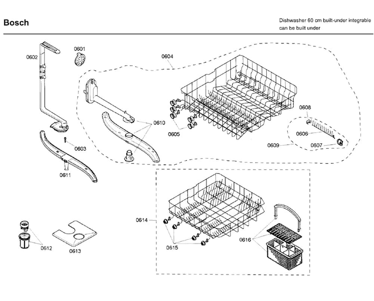 Rack Diagram and Parts List for SHX43C02UC 21 Bosch Dishwasher
