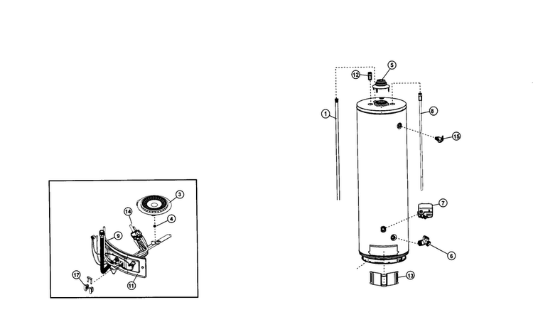 Main Assy Diagram and Parts List for 153576400  Kenmore Water Heater
