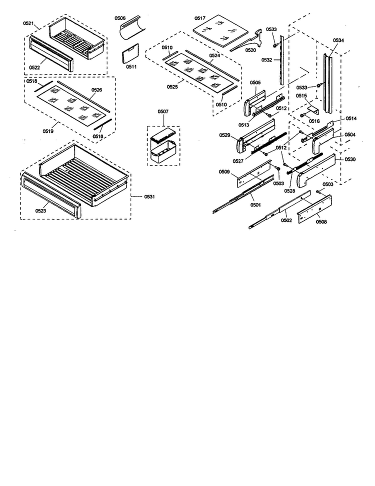 Shelves Diagram and Parts List for KBURT3665E01  Thermador Refrigerator