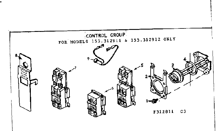 Control Group Diagram and Parts List for 153312811  Kenmore Water Heater