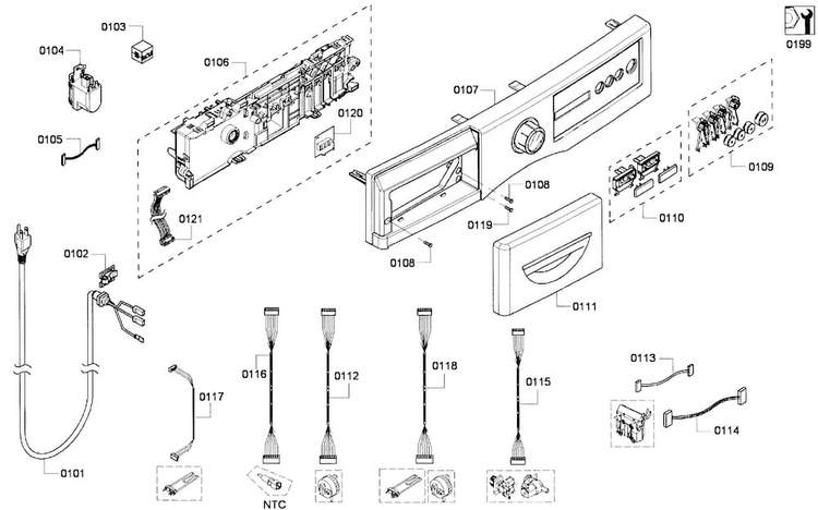 Control Panel Diagram and Parts List for WFVC5400UC 19 Bosch Washer