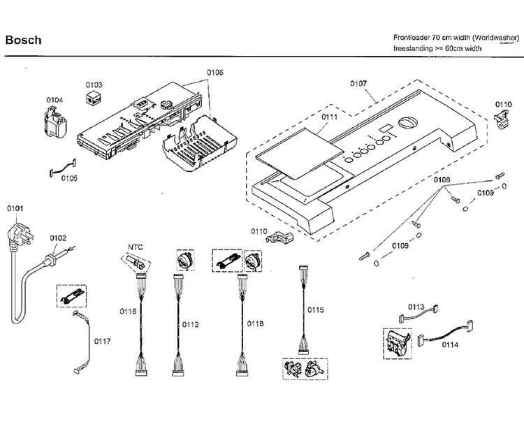 Control Panel Diagram and Parts List for WFMC4301UC 02 Bosch Washer