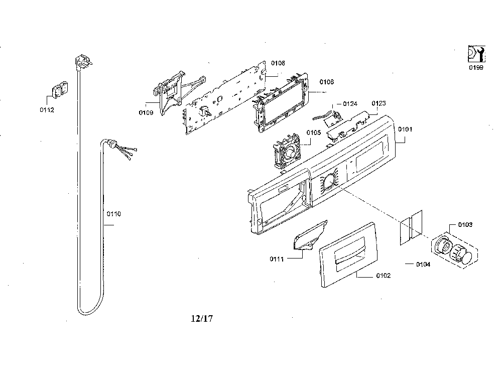 Panel-facia/power cord Diagram and Parts List for WAW285H2UC 14 Bosch Washer