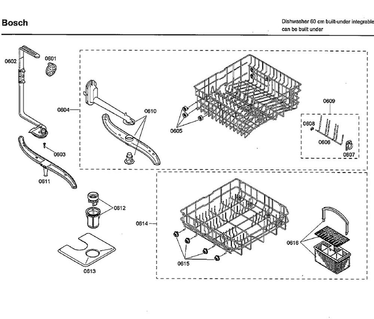 Baskets Diagram and Parts List for SHX33A05UC 40 Bosch Dishwasher