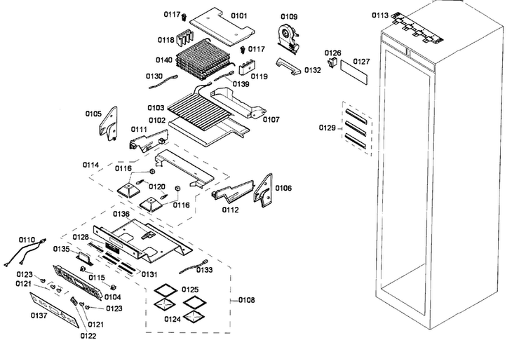 Freezer Assy Diagram and Parts List for T24IR70NSP 35 Thermador Refrigerator