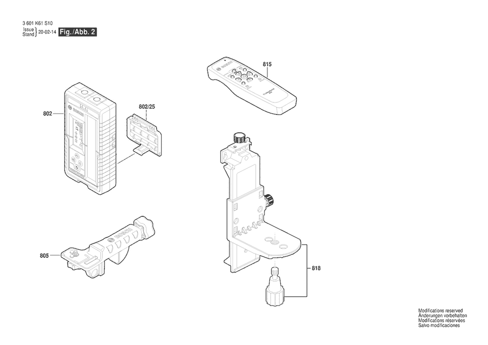 Section 2 Diagram and Parts List for GRL2000-40HVK 3601K61S10 Bosch Laser Level