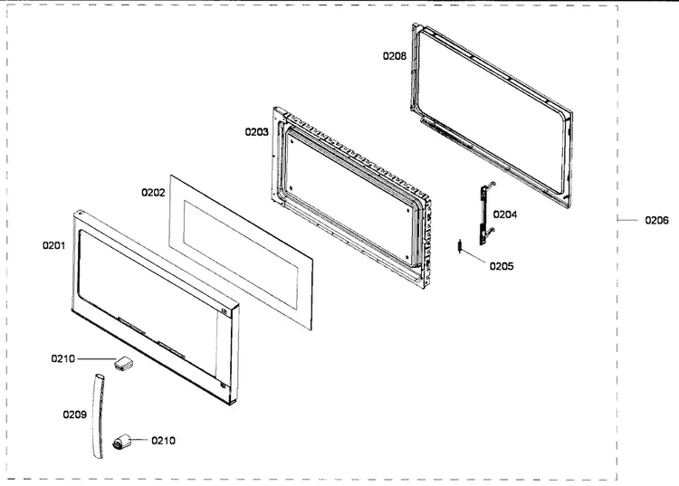 Door Assy Diagram and Parts List for HMV3061U 01 Bosch Microwave