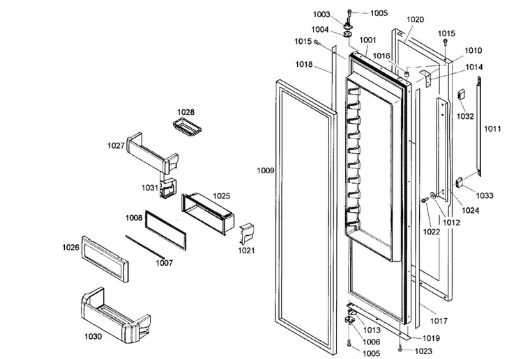 Refrigerator Door Diagram and Parts List for KBUDT4255E 01 Thermador Refrigerator