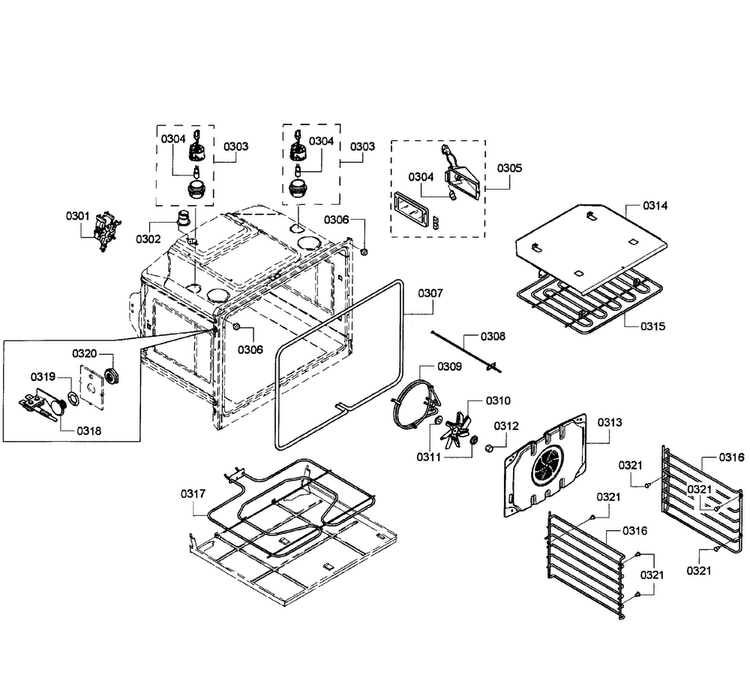 Oven Assy Diagram and Parts List for HBL8450UC 09 Bosch Wall Oven