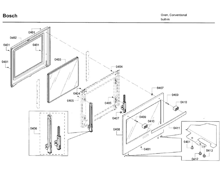 Door 1 Diagram and Parts List for HBN8651UC 02 Bosch Wall Oven