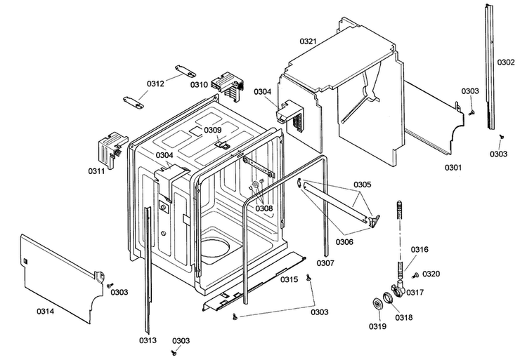 Cabinet Assy Diagram and Parts List for SHX43M05UC 48 Bosch Dishwasher