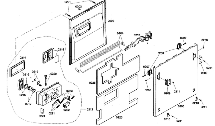 Door Panel Diagram and Parts List for SHV46C13UC 21 Bosch Dishwasher