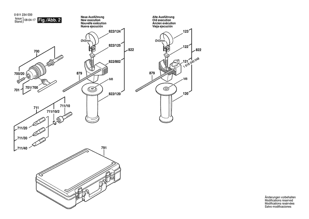 Section 2 Diagram and Parts List for GBH2-20S 0611234039 Bosch Hammer Drill