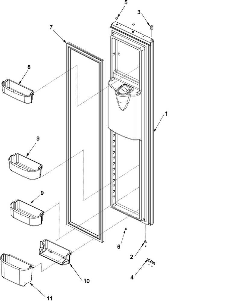 Freezer Door Diagram and Parts List for RS4953000W0  Gaggenau Refrigerator