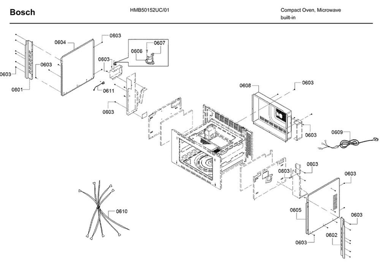 Frame Diagram and Parts List for HBL57M52UC 01 Bosch Wall Oven