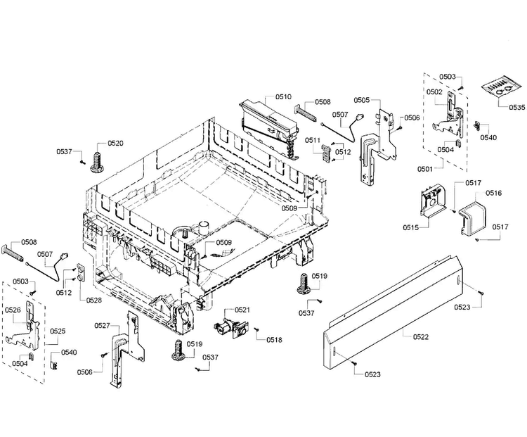 Base Assy Diagram and Parts List for SHE3AR55UC 08 Bosch Dishwasher