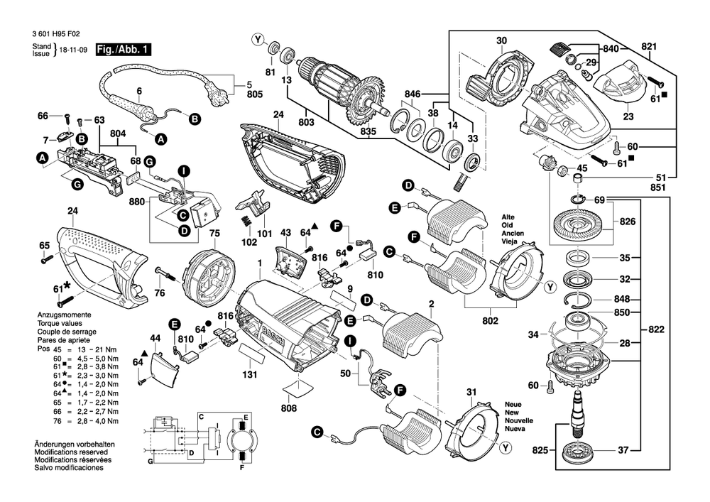 Diagram 1 Diagram and Parts List for GWS26-230LVI 3 601 H95 F02 Bosch Angle Grinder
