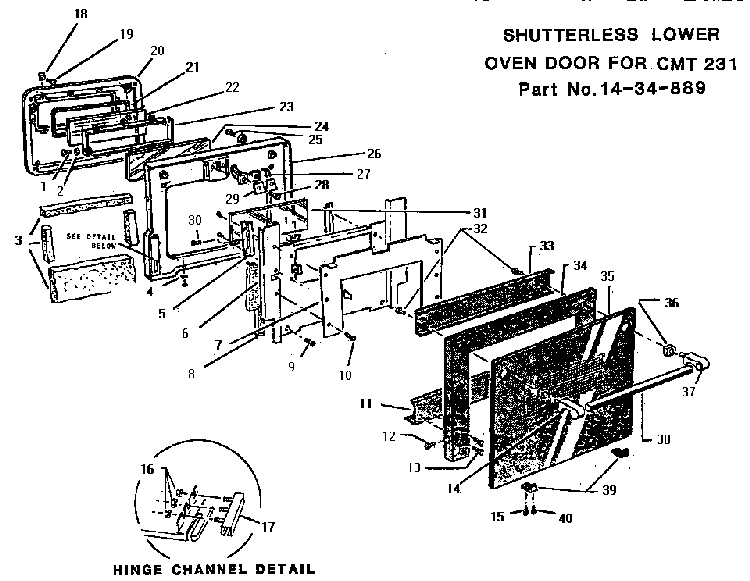 Oven Door, Lower Diagram and Parts List for CMT231  Thermador Microwave