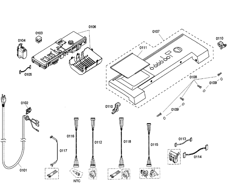 Control Panel Diagram and Parts List for WFMC5801UC 15 Bosch Washer