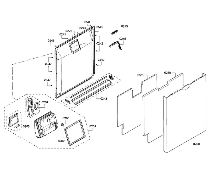 Door Section Diagram and Parts List for SHS5AV52UC 22 Bosch Dishwasher