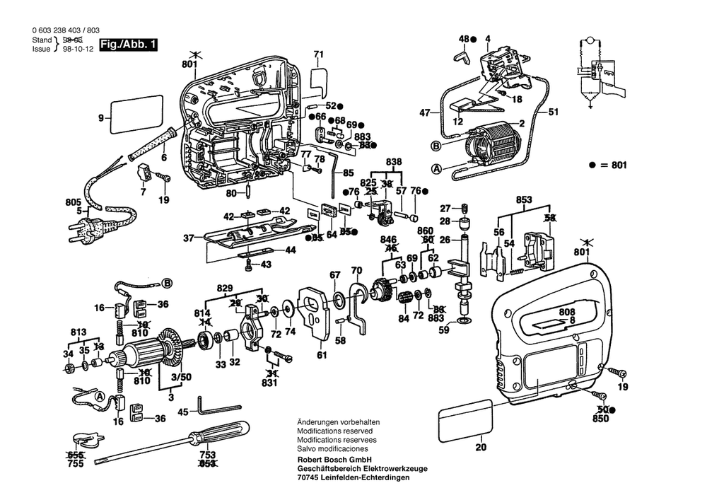 Section 1 Diagram and Parts List for 0603238832  Bosch Jig Saw
