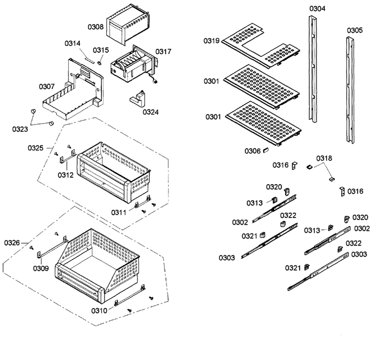 Shelfs Diagram and Parts List for T24ID80NRP 19 Thermador Freezer