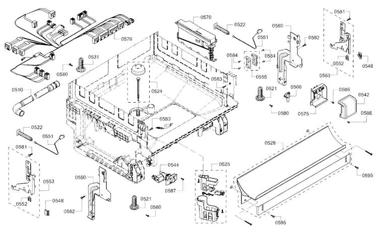 Base Diagram and Parts List for SHX5AV55UC 01 Bosch Dishwasher