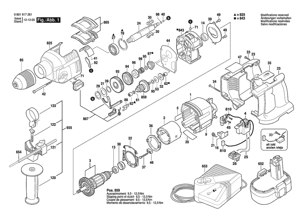 Section 1 Diagram and Parts List for 24VHR 0601917261 Bosch Hammer Drill