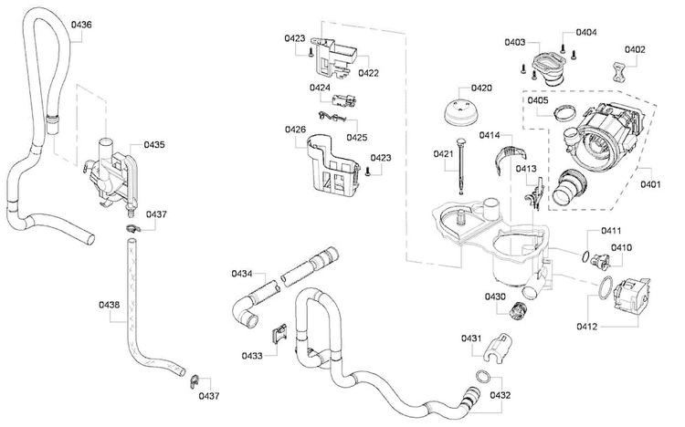 Pump Diagram and Parts List for SHE4AP02UC 03 Bosch Dishwasher