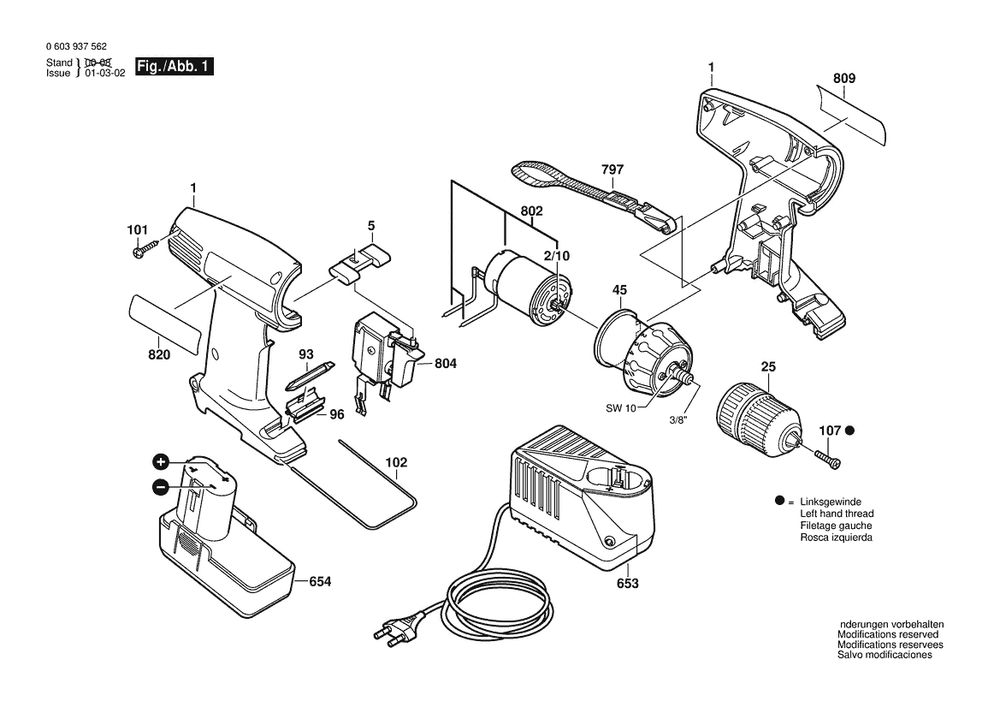 Section 1 Diagram and Parts List for 0603937738  Bosch Screwdriver