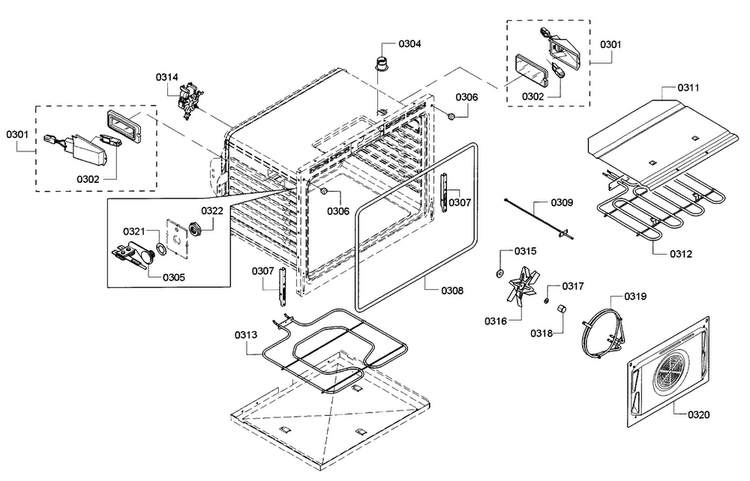 Cavity 1 Diagram and Parts List for HBLP651UC 01 Bosch Wall Oven